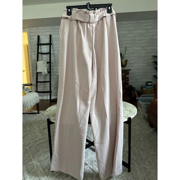 Express High Waisted Wide Leg Paperbag Belted Light Pink Pants Size M - Picture 3 of 6